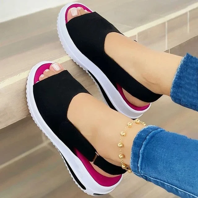 New Women Vulcanize Shoes Casual Solid Thick Bottom Lace Up Female Sneakers Comfortable Zipper Shallow Lady Wedges Shoes