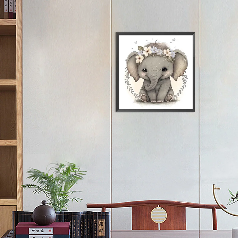 Diamond Painting - Full Round Drill - Cute Elephant(Canvas|30*30cm)
