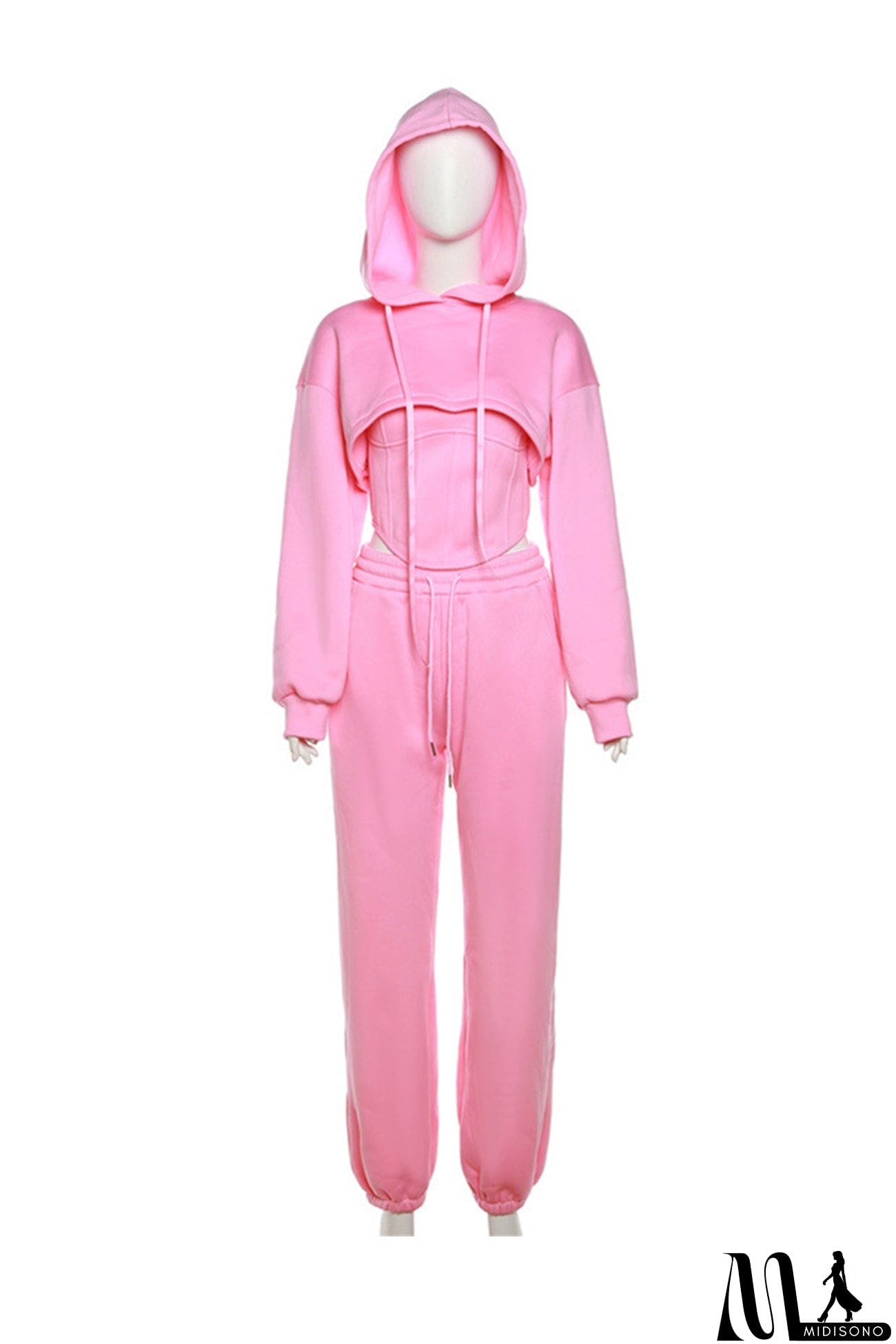 MidiSono - Cover-up Hoodie Corset Vest Three-piece Pants Suits