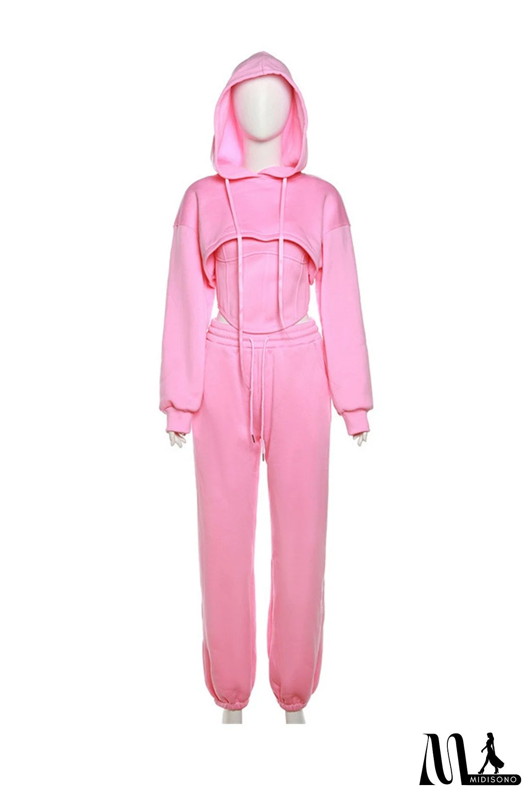 MidiSono - Cover-up Hoodie Corset Vest Three-piece Pants Suits