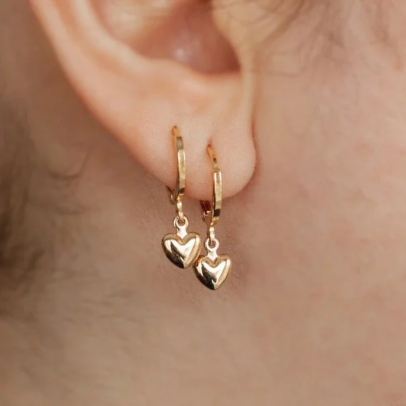 18k Gold Filled Heart Earrings Dangle