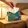 DIY Diamond Art Tissue Box Holder Peacock PU Leather Diamond Art Desktop Organizer Resin Rhinestone Storage Organizers Gem Art Home Office Decor Craft Gift
