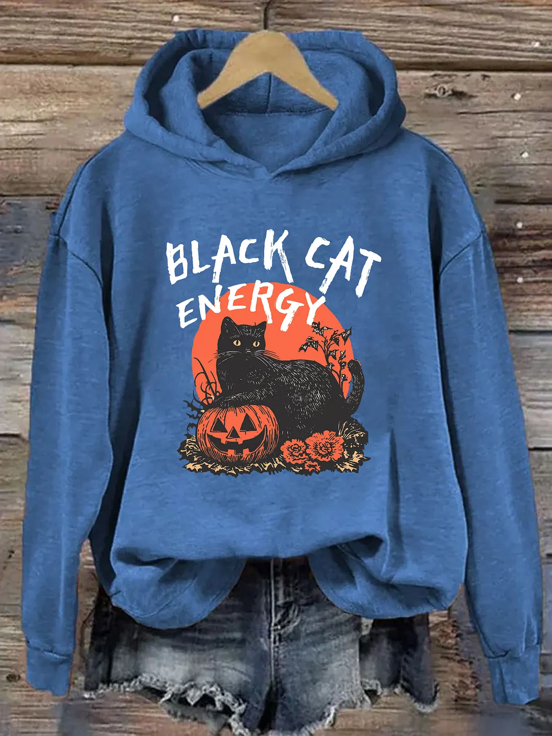 Black Cat Energy Funny Halloween Hoodie