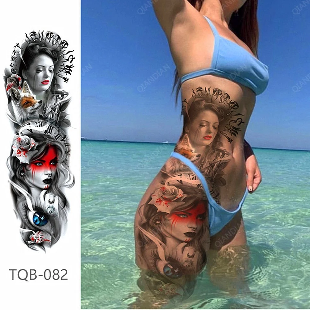1pc Women Waterproof Temporary Tattoos Stickers Thighs Cool Hipster Skull Mermaid