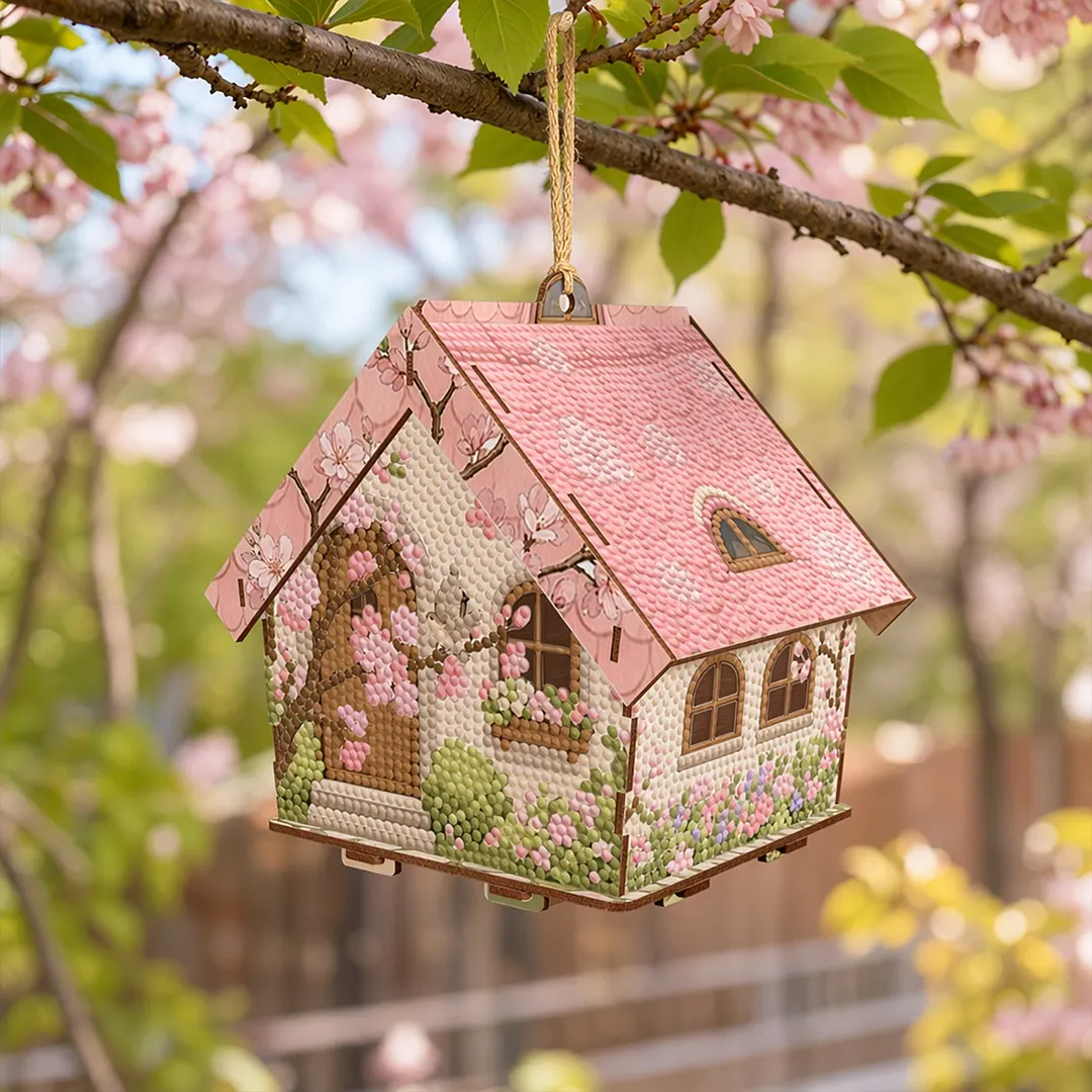 DIY Wooden House Diamond Art Painting Kit for Adults Home (Pink House)