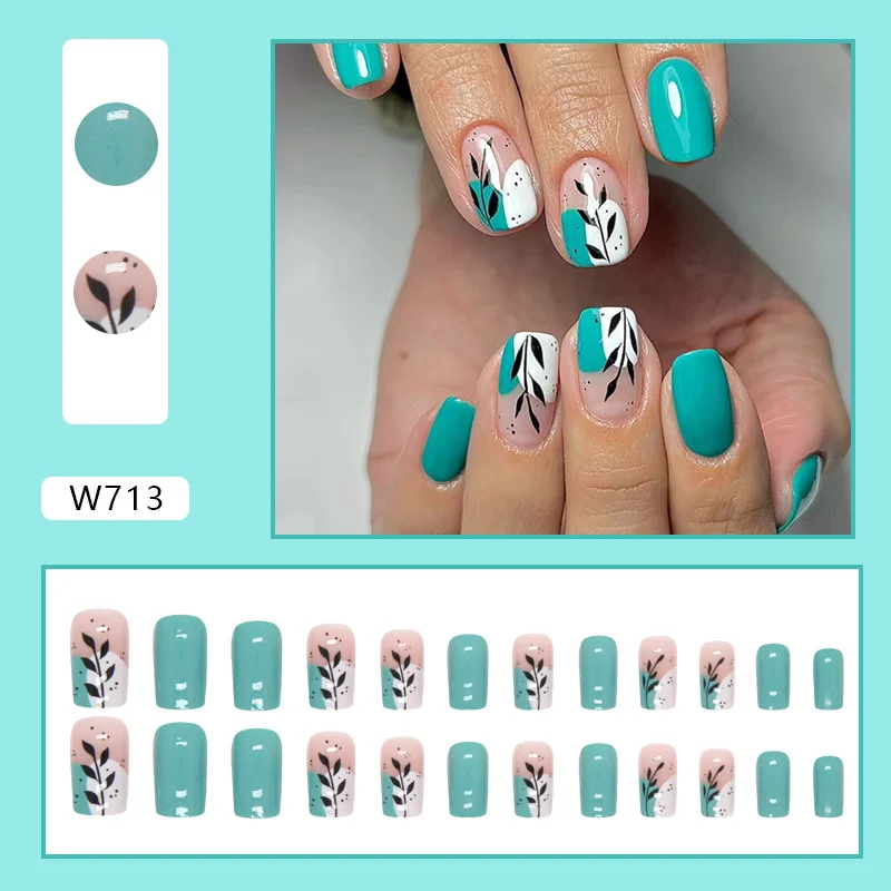 Churchf Churchf Fresh In The Long Ins Wind Lake Blue Web Celebrity Nail Show White Leaves False Nails Wear Armor