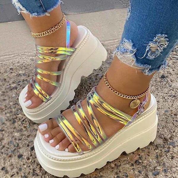  Color Summer Wedge Heel Pvc Sandals