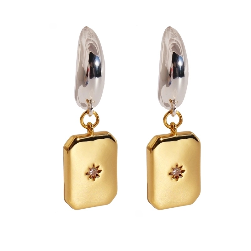 1 Pair Hip-Hop Streetwear Cool Style Geometric Moon Inlay Brass Zircon 24K Gold Plated Drop Earrings