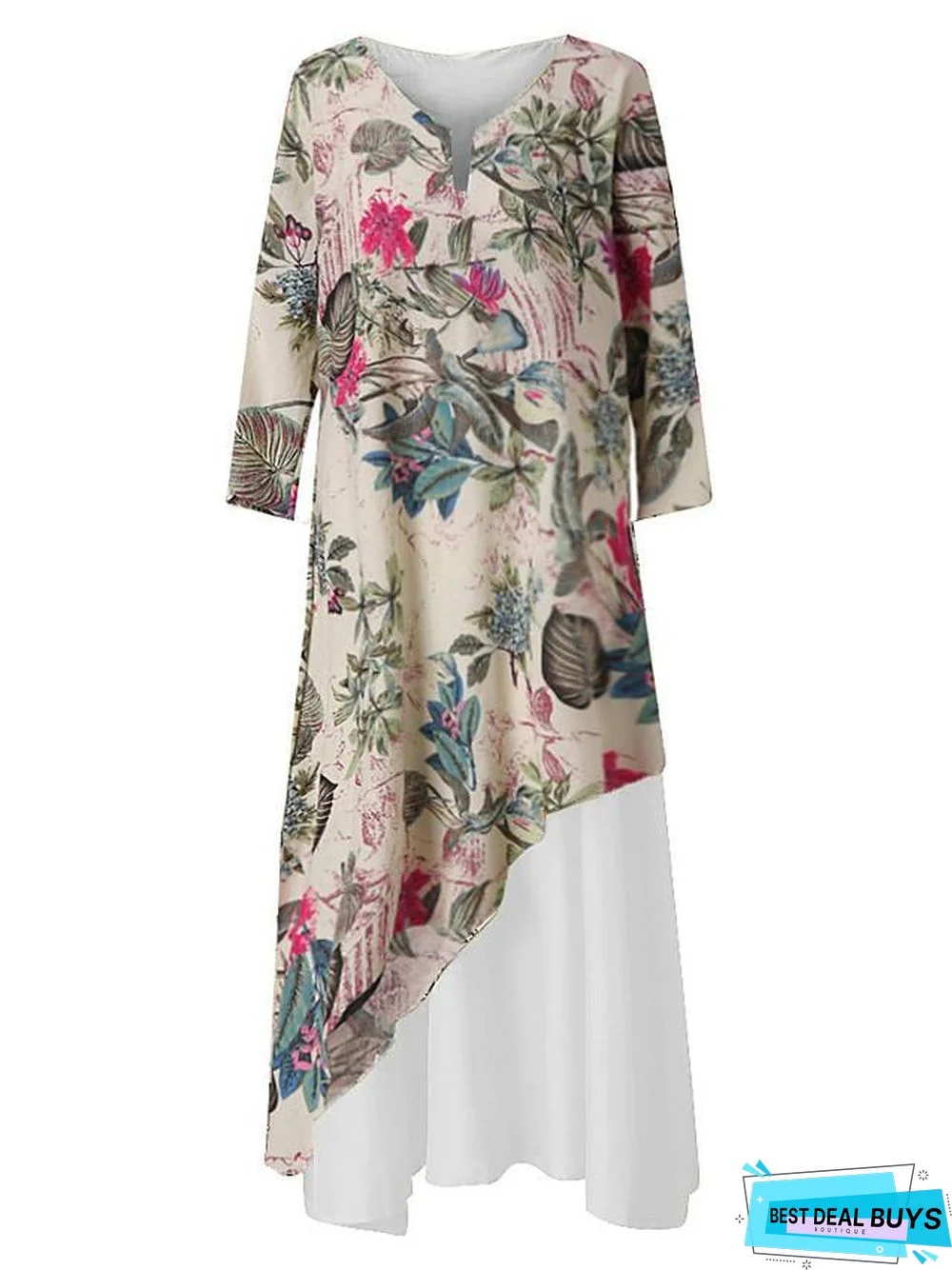 Women's Swing Dress Maxi Long Dress Long Sleeve Color Block V Neck Plus Size Hot White Yellow