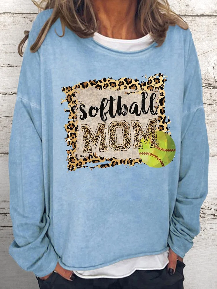 Softball Leopard mom Women Loose Sweatshirt-Annaletters