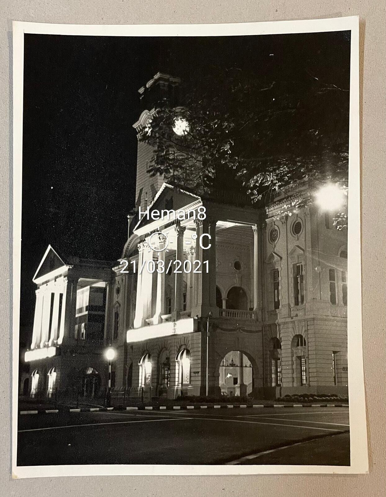 Vintage large Photo Poster painting - Night View of Singapore Victoria Theatre