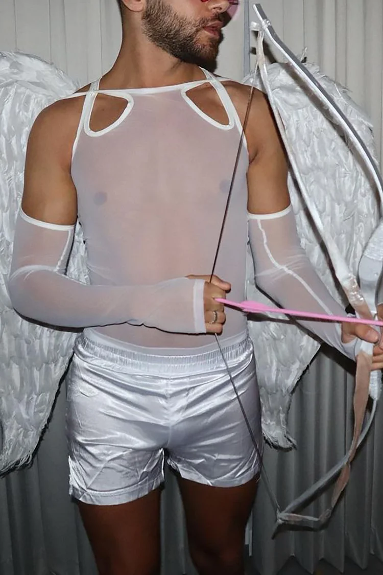 Mesh See Through Hollow Out T-shirt With Oversleeve [Pre-Order]