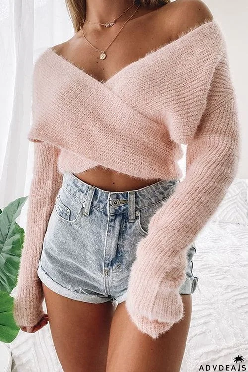 Fuzzy Cross Crop Sweater