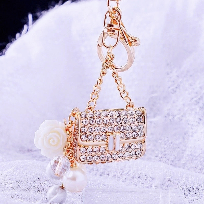 Elegant Korean Style Bag Metal Inlay Rhinestones Women’s Bag Pendant Keychain