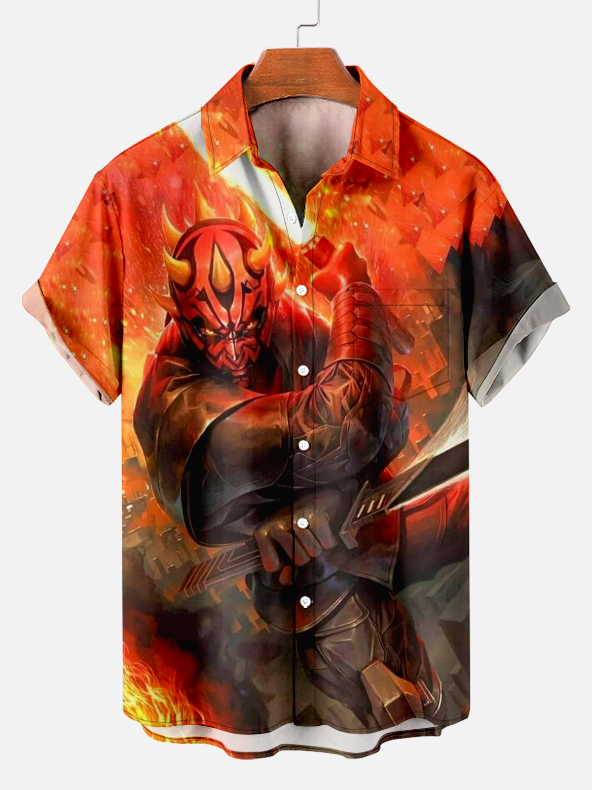 Men's Retro Space Warrior Battle Print Shirt PLUSCLOTHESMAN