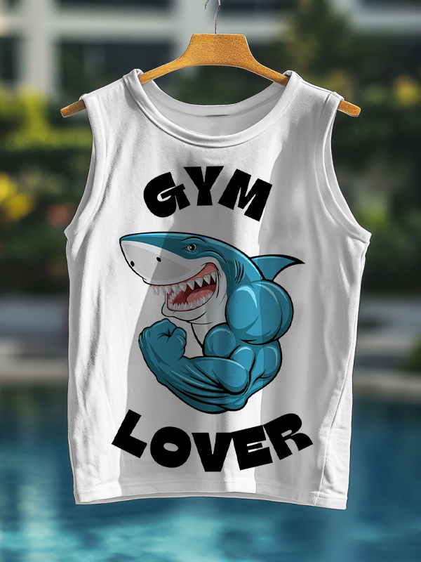 Men's Shark Gym Lover Art Print Tank Top
