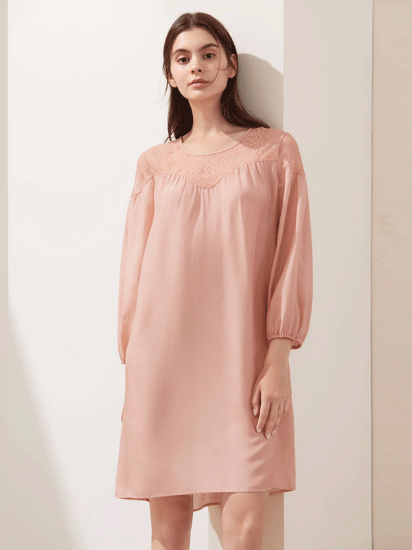 Cute Lace Round Neck Silk Nightgown-Luxury Silk Life