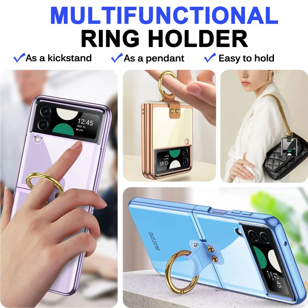 For Samsung ZFlip4 Shell Film Phantom Ring Personality Pure Color Simple Transparent PC Hard Case Phone Case
