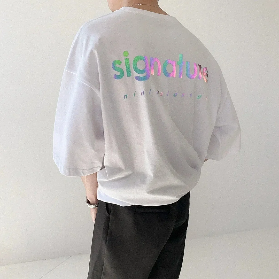 Aonga Letter Printing Color Reflective T-Shirt