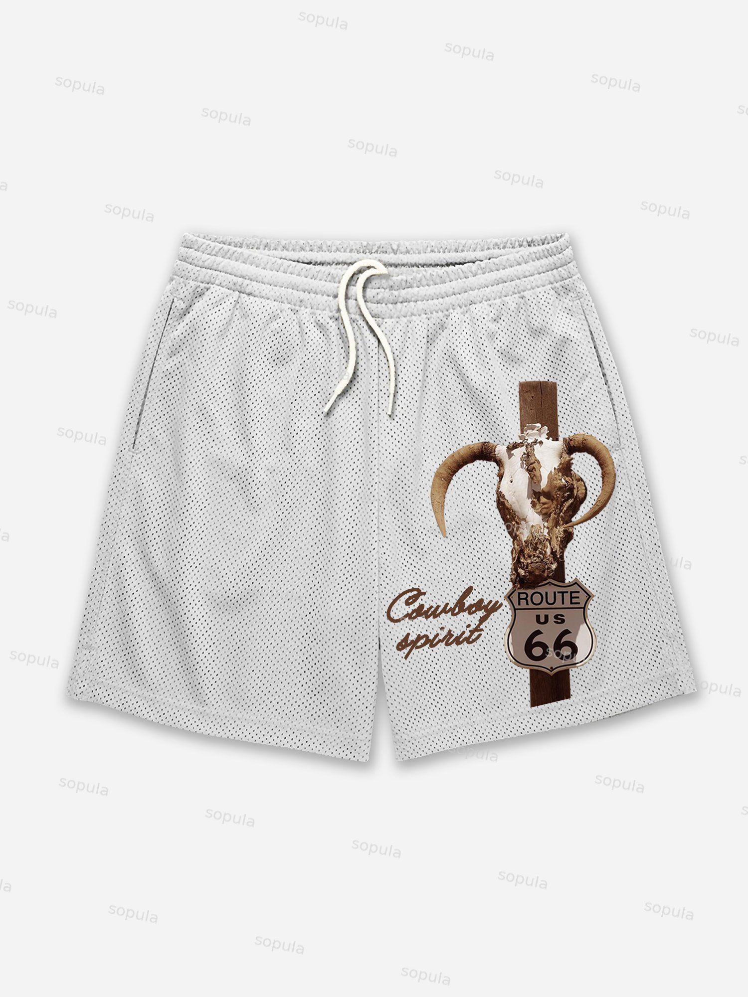 Cow Skull Cowboy Spirit Print Mesh Shorts - SOPULA