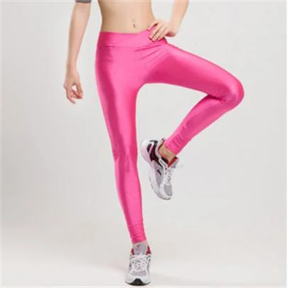 CUHAKCI  V High Waist Fitness Jegging Elastic Strtched Shiny Candy Color Push Up Trousers Workout Legging Women Sportswear Pants