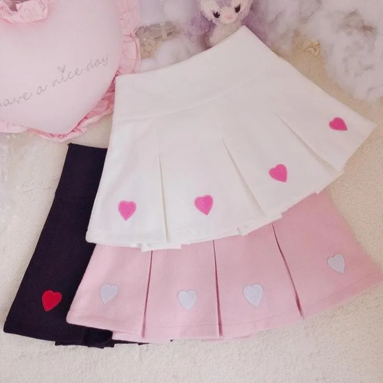 Black/Pink/White Kawaii Hearts Short Skirt SP1812568