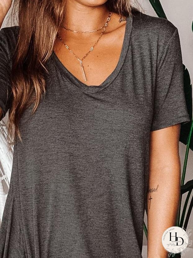 Casual V-Neck Short Sleeve Twisted Hem Dress for Women