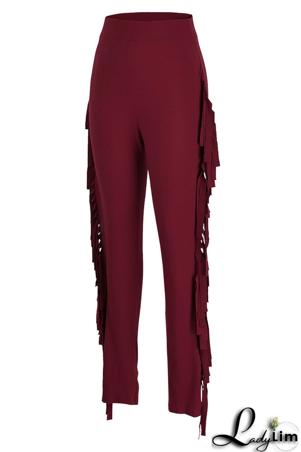 Black Fashion Casual Solid Tassel Regular High Waist Pencil Trousers