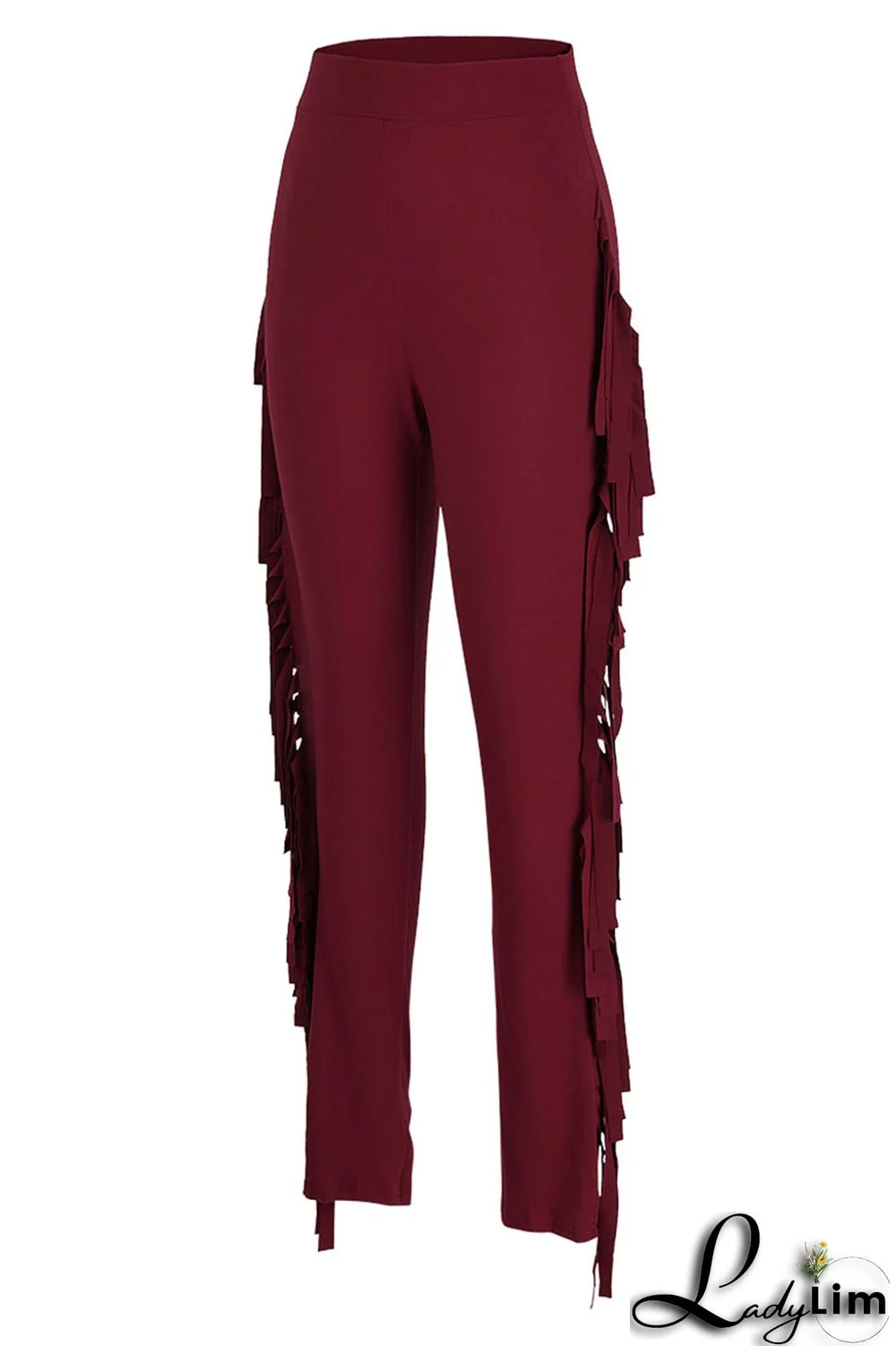 Black Fashion Casual Solid Tassel Regular High Waist Pencil Trousers