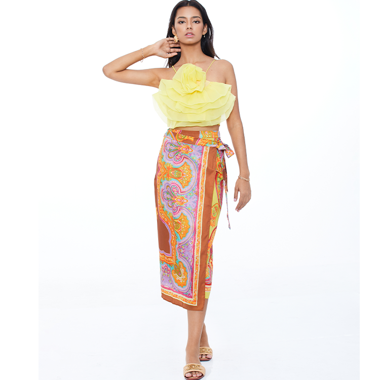 2025 New 3D Flowers Tulle Suspender Tube Top Yellow Two Piece Set