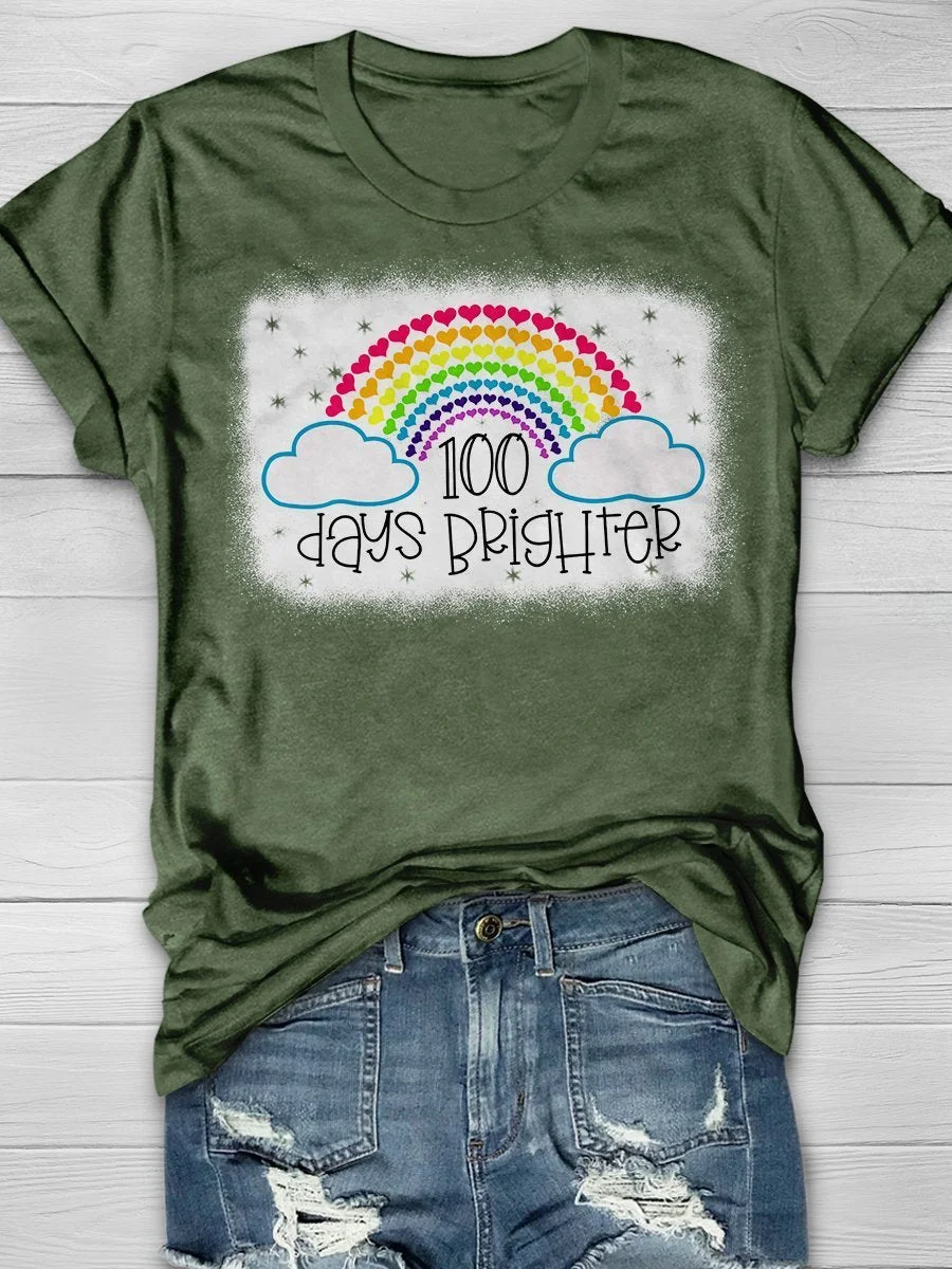 100 Days Brighter Rainbow Print Short Sleeve T-shirt