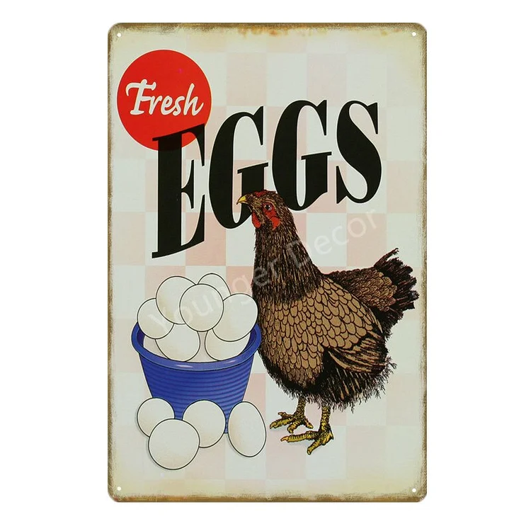 Œufs frais de la zone de poulet de la ferme - enseignes en étain vintage / enseignes en bois - 7.9x11.8in & 11.8x15.7in