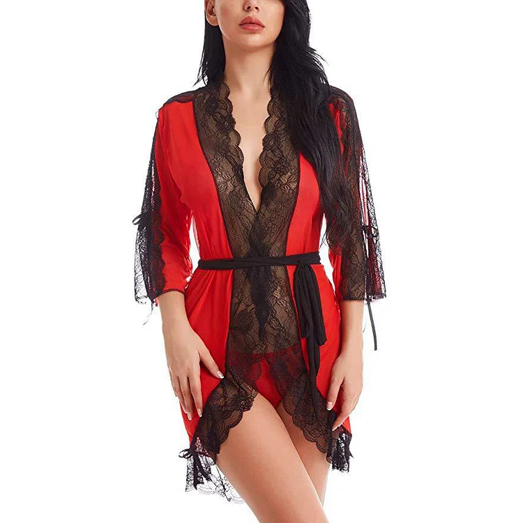 Erotic Costume Pajamas Pyjamas Outfit Fitting Suit Lace Sheer Robes Lingerie 240523-36