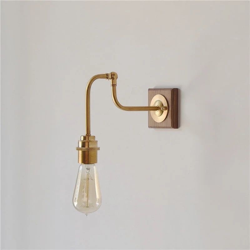 Retro Brass Corridor Wall Lamp Bedroom Bedside Wooden Wall Lamp