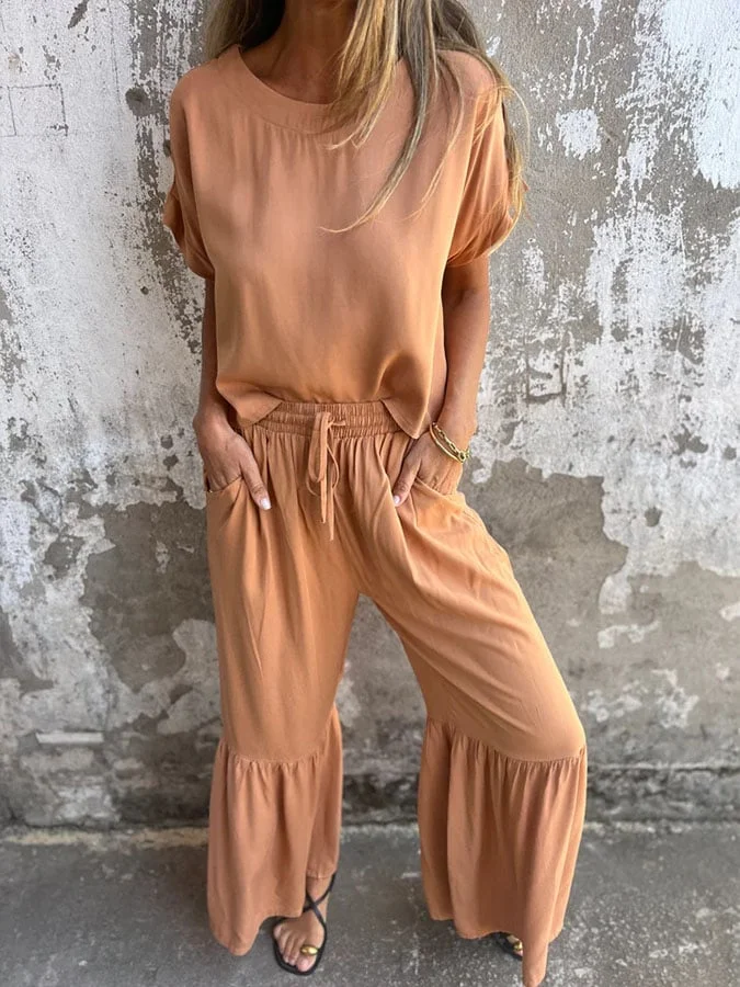 Women's Casual Solid Color Two-Piece Suit Pants