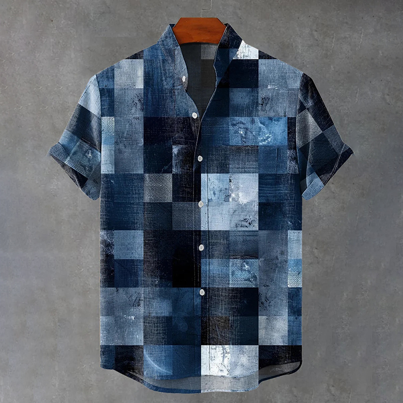 Vintage Geometric Print Casual Cotton Shirt  artssus