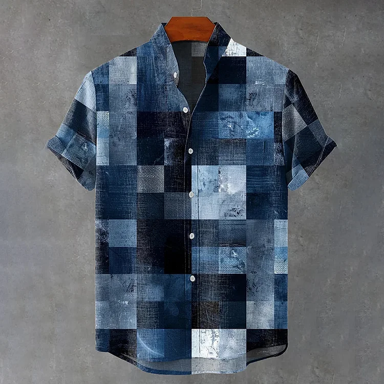 Vintage Geometric Print Casual Cotton Shirt