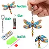 1PC, porte-cl&eacute;s en diamant libelluline 3D DIY avec boucle homard, porte-cl&eacute;s en diamant double face avec cha&icirc;ne de ressort, cristal en tistras, mosa&iuml;que de diamants, cadeau unique fait main