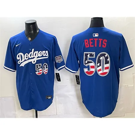 Youth Los Angeles Dodgers #50 Mookie Betts Royal 250 Fourth of July Stitched Baseball Jersey