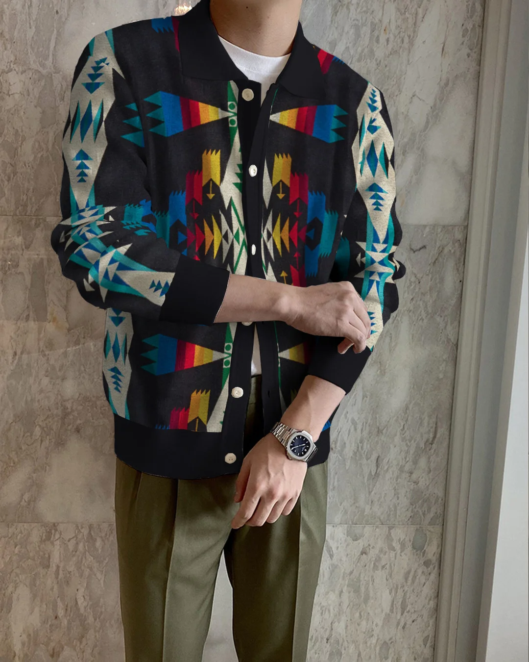 Men's Lapel Knitted Sweater Cardigan a33d