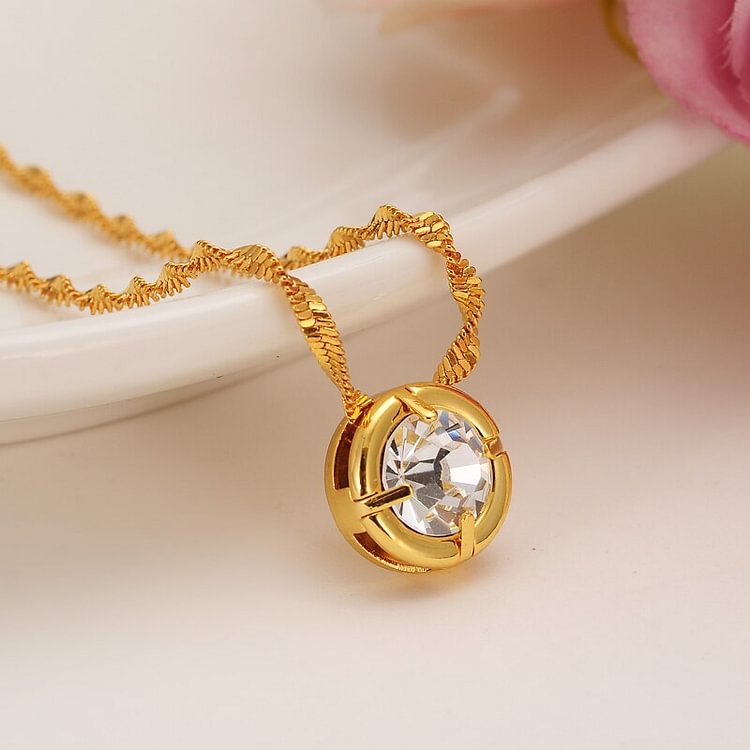rhinestone Crystal pendant gold Necklace CZ Stone Greek Key Necklace
