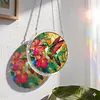 (18.5cm)DIY Acrylic Jigsaw Puzzle Window Hanging with Hanging Chain DIY Stained Glass Decoration Round Window Puzzle Decor for DIY Craft Project (Flower Bird)