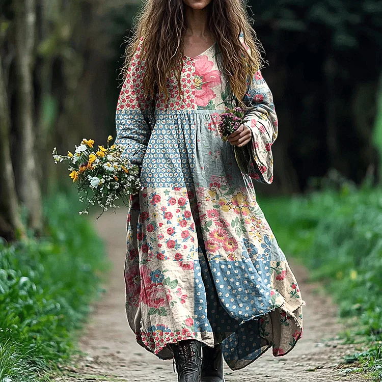 Women's Vintage Bohemian Patch Art Dress
