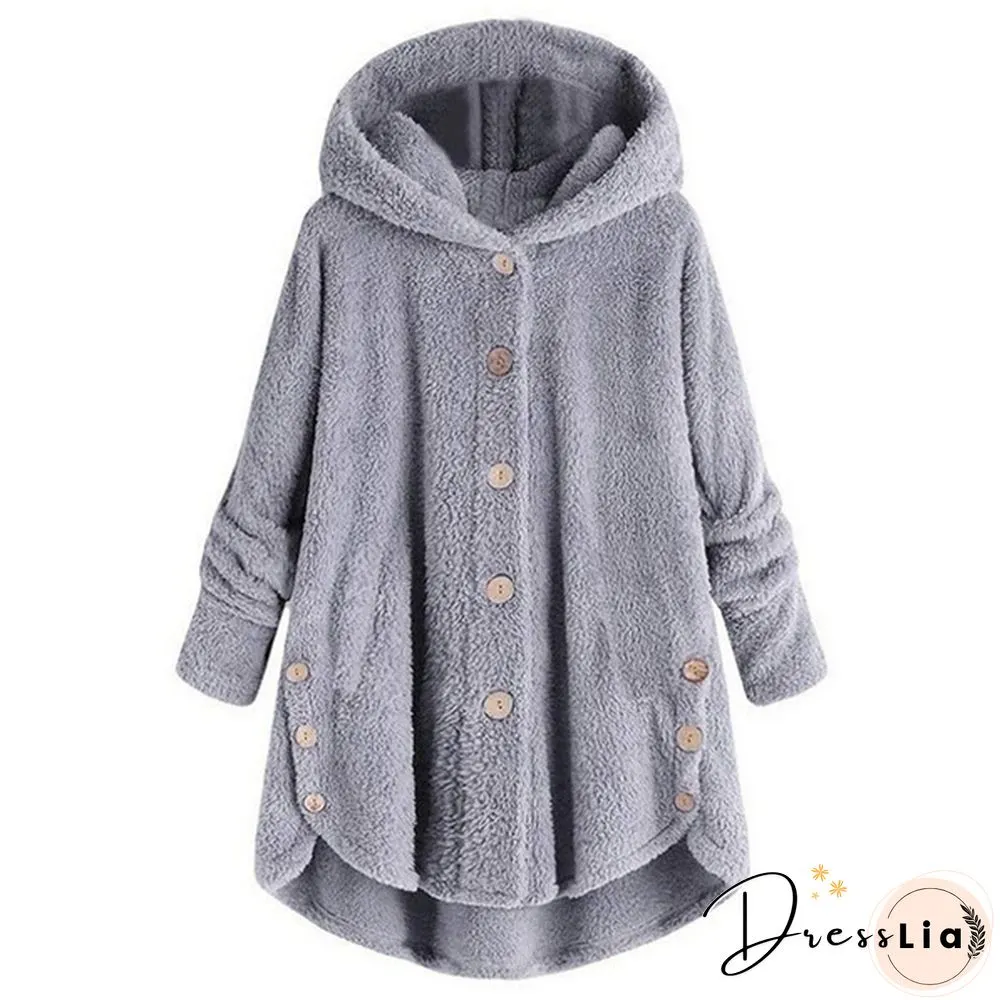 Warm Womens jacket Autumn & Winter Casual Decoration Fleece Hooded Coat Loose Fit Soft