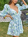 Floral-Print Puff Sleeves Mini Dress