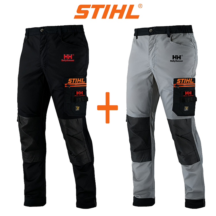Wodoodporne i wiatroszczelne spodnie męskie marek Helly Hansen® i STIHL® idealnie nadają się do aktywności na świeżym powietrzu i wypoczynku.