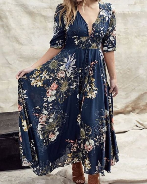 Plus Size Personality Print V-Neck Sexy Dress