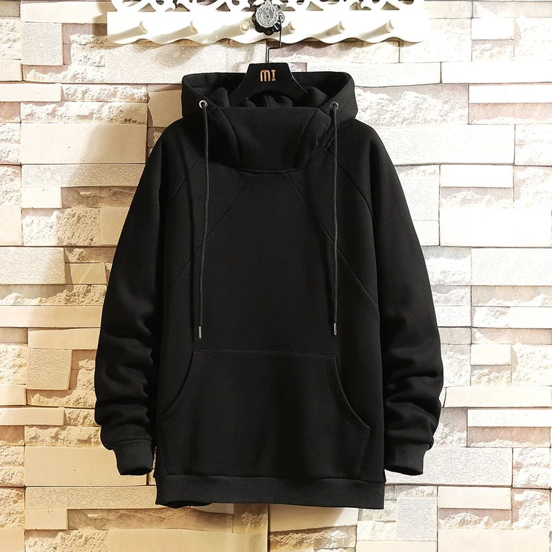 Japan Style Casual O-Neck 2021 Spring Autumn Black Hoodie Sweatshirt Men'S Thick Fleece Hip Hop Skateboard Streetwear Clothes