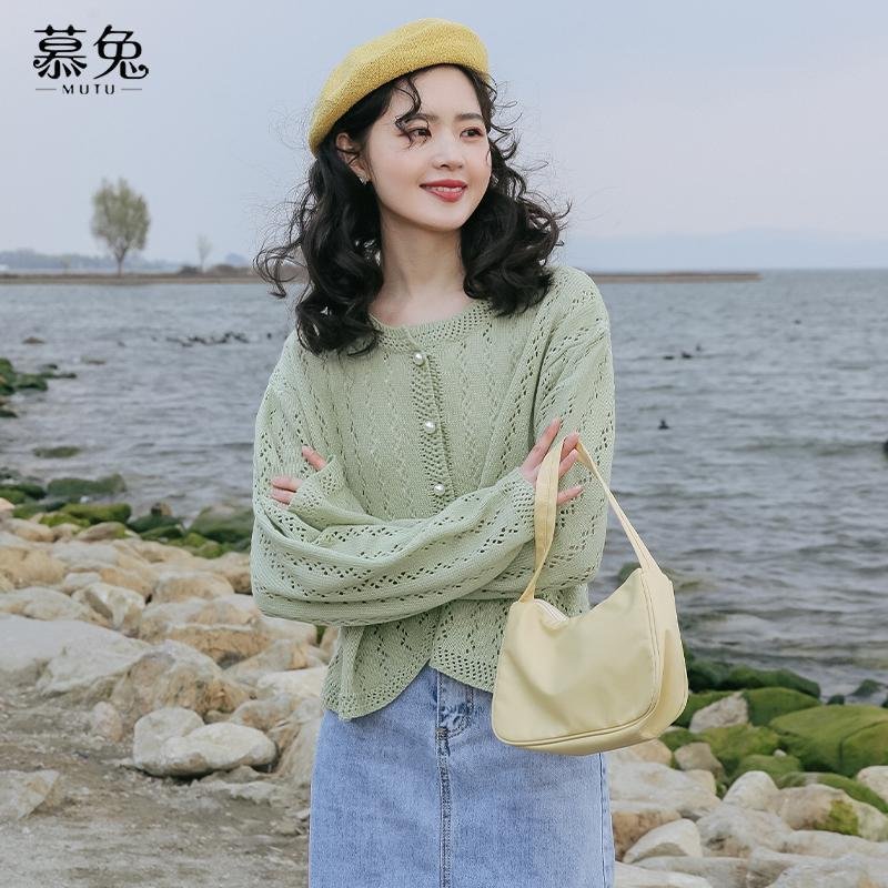 Women Gentle Cardigan Comfort Leisure Solid Crop Top Hollow Out Irregular Students Korean Style Knitwear Trendy Females Sweaters