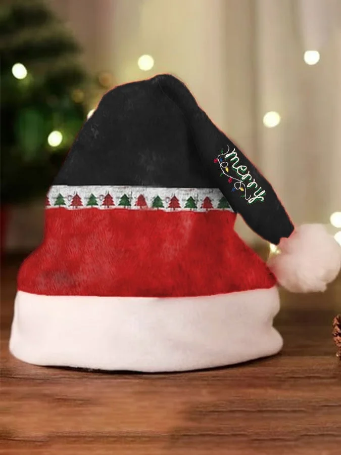 Unisex Little Cute Classic Merry Christmas Print Plush Christmas Hat